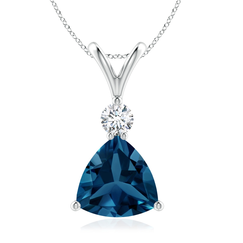 8mm AAA Trillion London Blue Topaz Solitaire Pendant with Diamond in White Gold