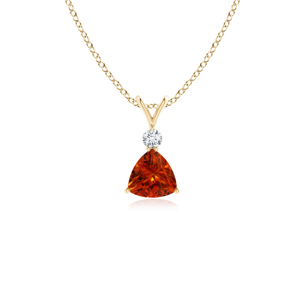 5mm AAAA Trillion Spessartite Solitaire Pendant with Diamond in Yellow Gold