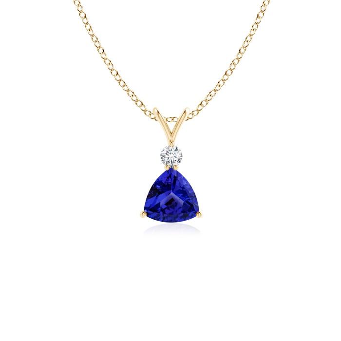 5mm AAAA Trillion Tanzanite Solitaire Pendant with Diamond in Yellow Gold