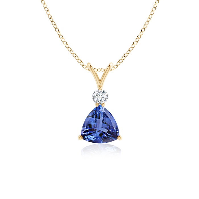 6mm AA Trillion Tanzanite Solitaire Pendant with Diamond in Yellow Gold 