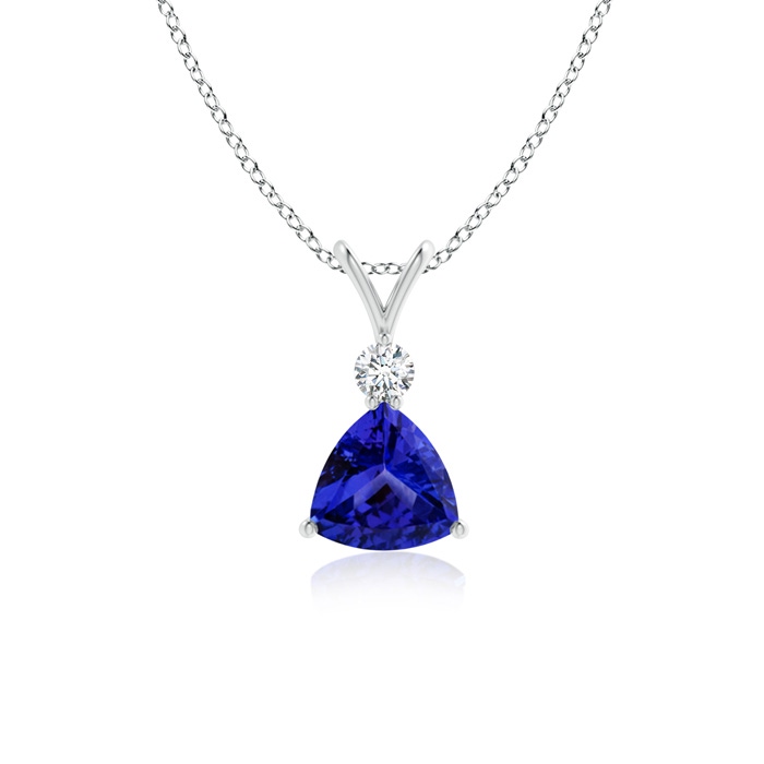 6mm AAAA Trillion Tanzanite Solitaire Pendant with Diamond in White Gold 