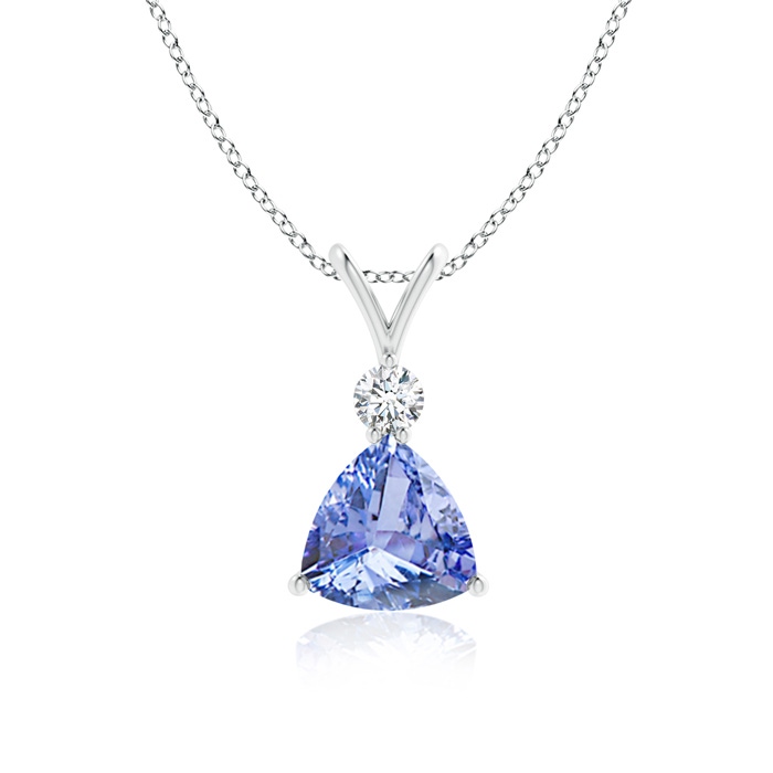 7mm A Trillion Tanzanite Solitaire Pendant with Diamond in White Gold 