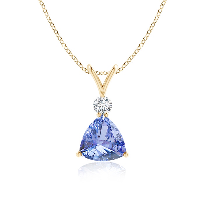 7mm A Trillion Tanzanite Solitaire Pendant with Diamond in Yellow Gold 