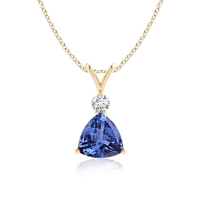 7mm AA Trillion Tanzanite Solitaire Pendant with Diamond in Yellow Gold 