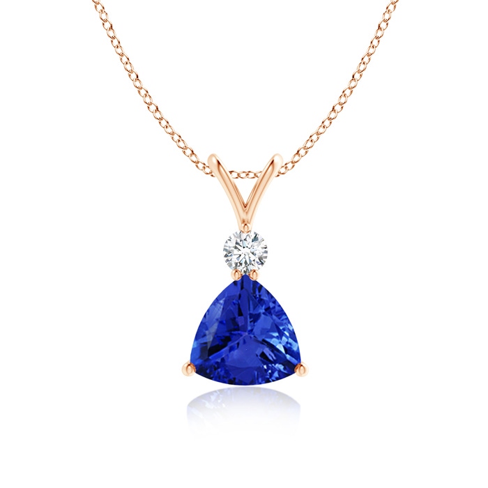 7mm AAA Trillion Tanzanite Solitaire Pendant with Diamond in Rose Gold 