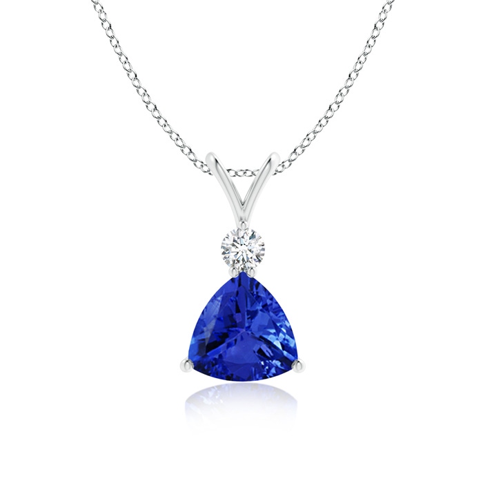 7mm AAA Trillion Tanzanite Solitaire Pendant with Diamond in White Gold