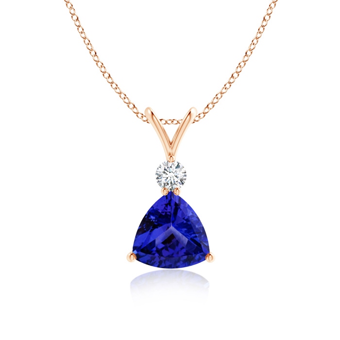 7mm AAAA Trillion Tanzanite Solitaire Pendant with Diamond in Rose Gold 