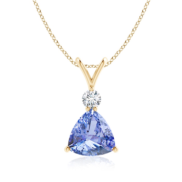 8mm A Trillion Tanzanite Solitaire Pendant with Diamond in Yellow Gold 