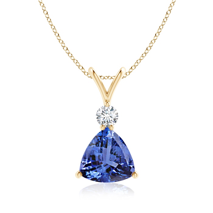 8mm AA Trillion Tanzanite Solitaire Pendant with Diamond in Yellow Gold 