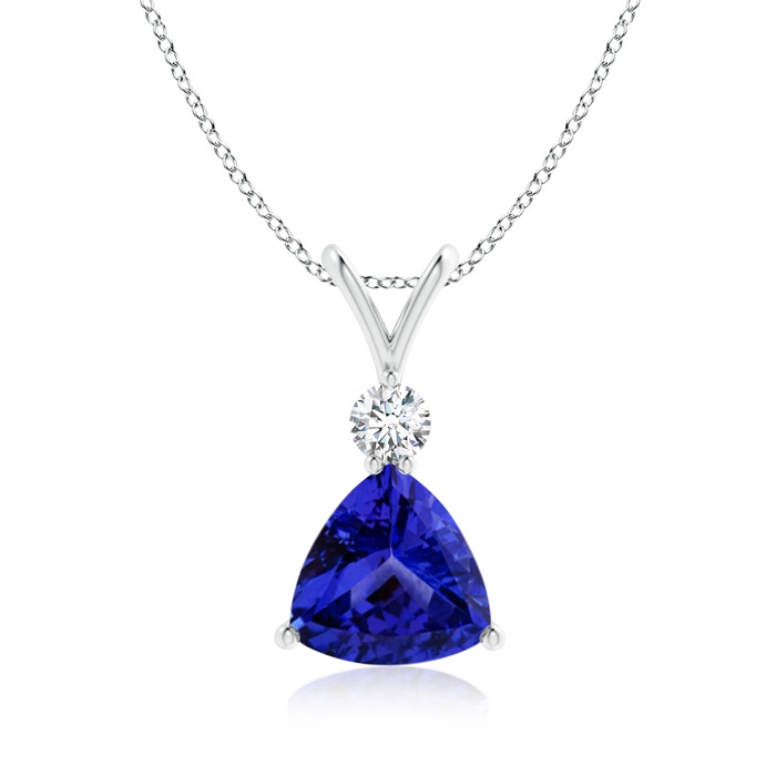 8mm AAAA Trillion Tanzanite Solitaire Pendant with Diamond in White Gold 