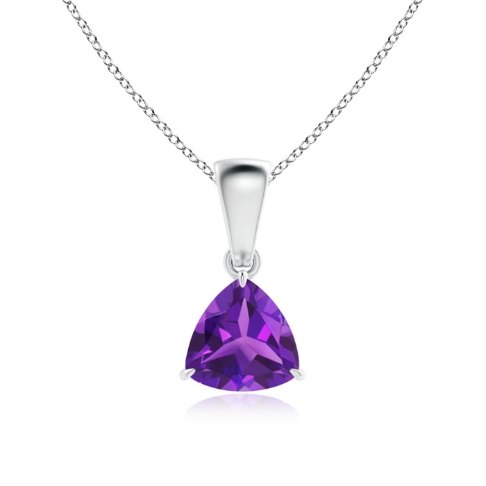 6mm AAAA Claw-Set Trillion Amethyst Solitaire Pendant in White Gold