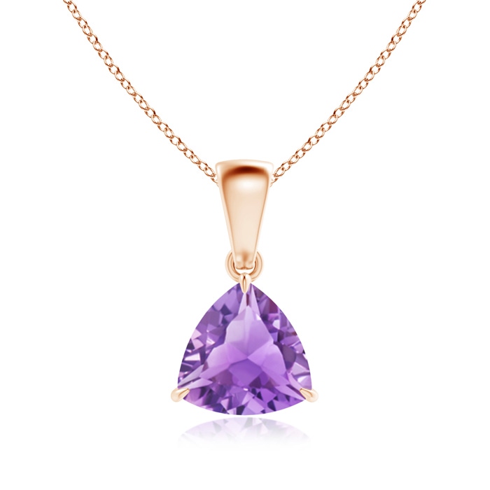7mm A Claw-Set Trillion Amethyst Solitaire Pendant in Rose Gold 