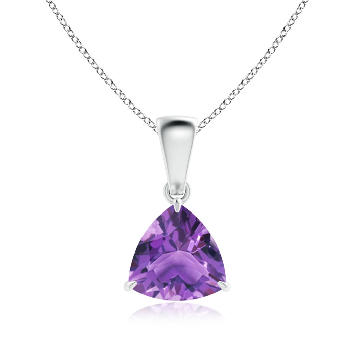 7mm AA Claw-Set Trillion Amethyst Solitaire Pendant in 9K White Gold 