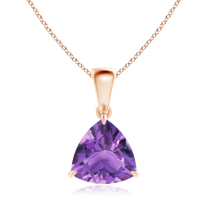 8mm AA Claw-Set Trillion Amethyst Solitaire Pendant in Rose Gold 