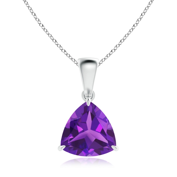 8mm AAAA Claw-Set Trillion Amethyst Solitaire Pendant in White Gold 