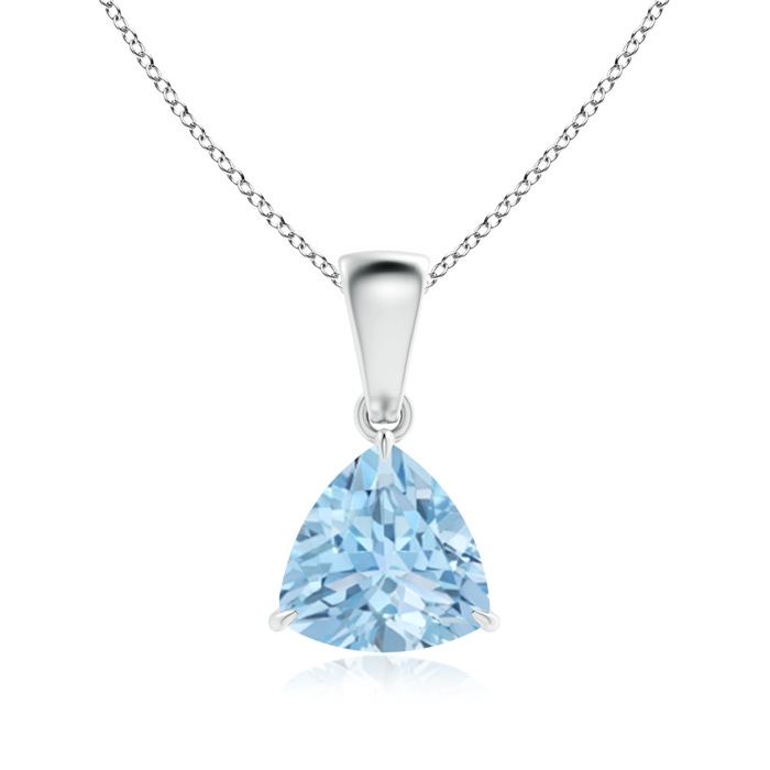 7mm AAA Claw-Set Trillion Aquamarine Solitaire Pendant in White Gold