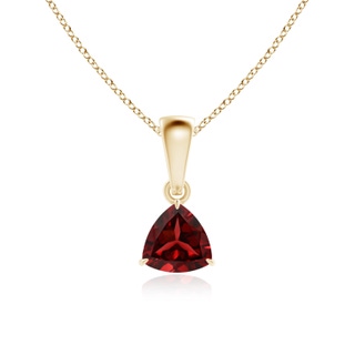 5mm AAAA Claw-Set Trillion Garnet Solitaire Pendant in Yellow Gold