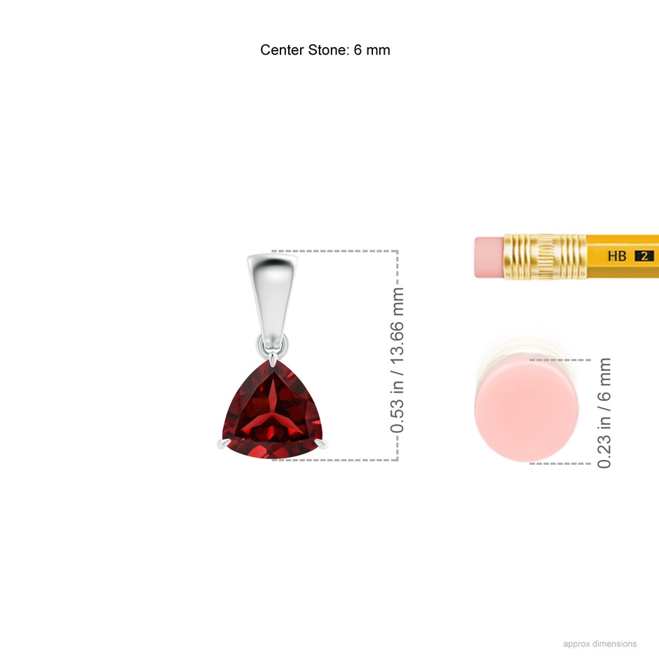 6mm AAAA Claw-Set Trillion Garnet Solitaire Pendant in P950 Platinum ruler