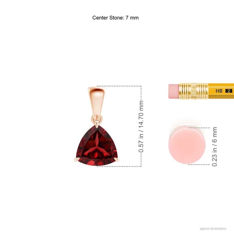 7mm AAAA Claw-Set Trillion Garnet Solitaire Pendant in Rose Gold ruler