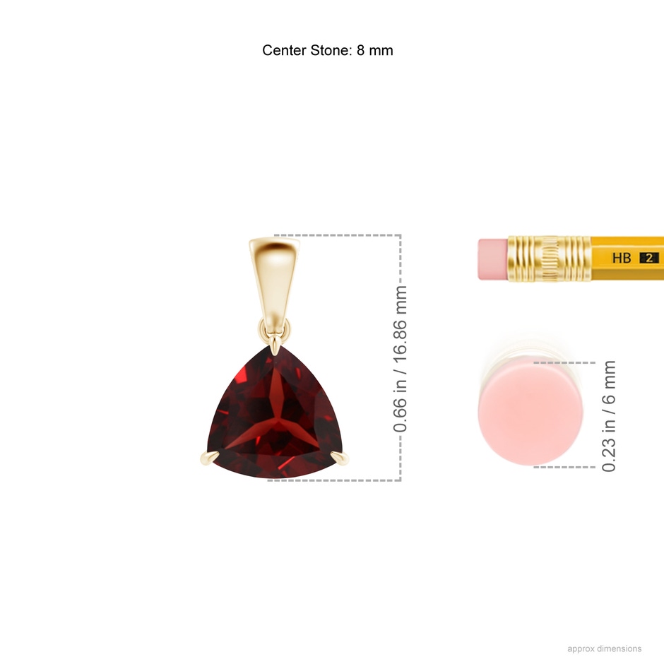 8mm AAA Claw-Set Trillion Garnet Solitaire Pendant in Yellow Gold ruler