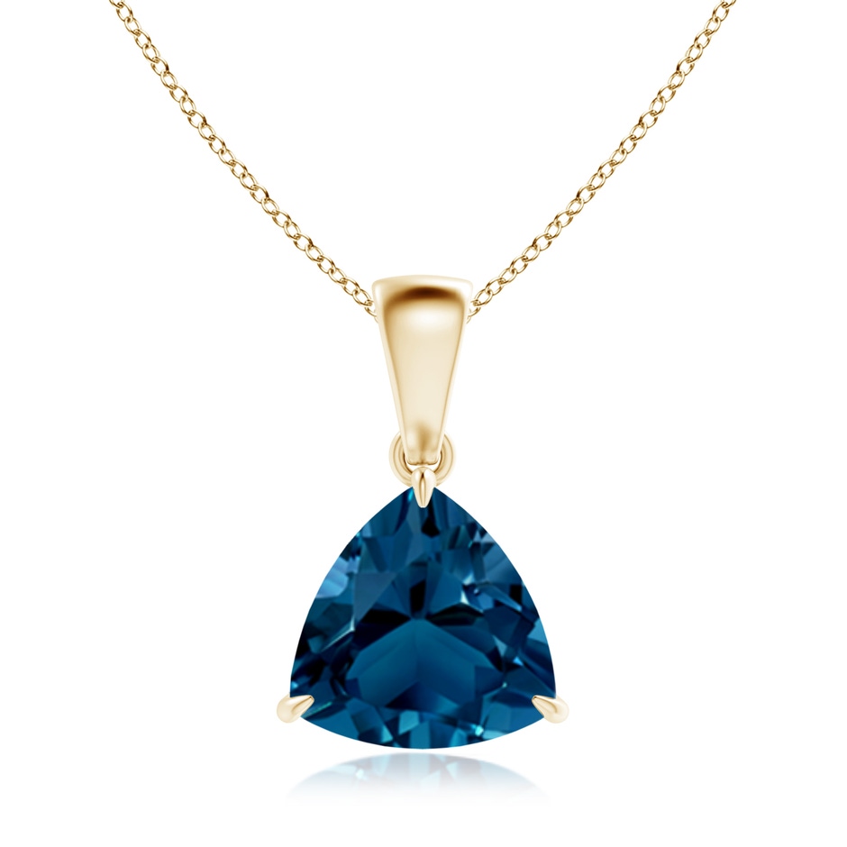 8mm AAAA Claw-Set Trillion London Blue Topaz Solitaire Pendant in Yellow Gold 
