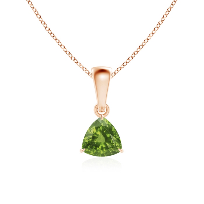 5mm AAAA Claw-Set Trillion Peridot Solitaire Pendant in Rose Gold