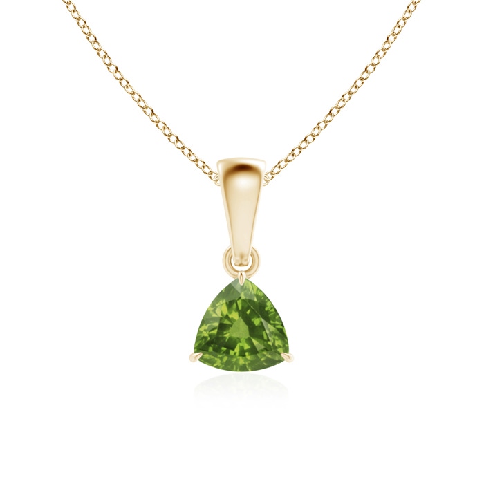 5mm AAAA Claw-Set Trillion Peridot Solitaire Pendant in Yellow Gold