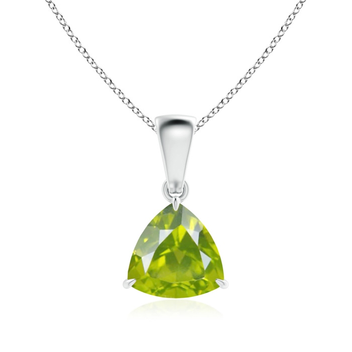7mm AA Claw-Set Trillion Peridot Solitaire Pendant in White Gold 