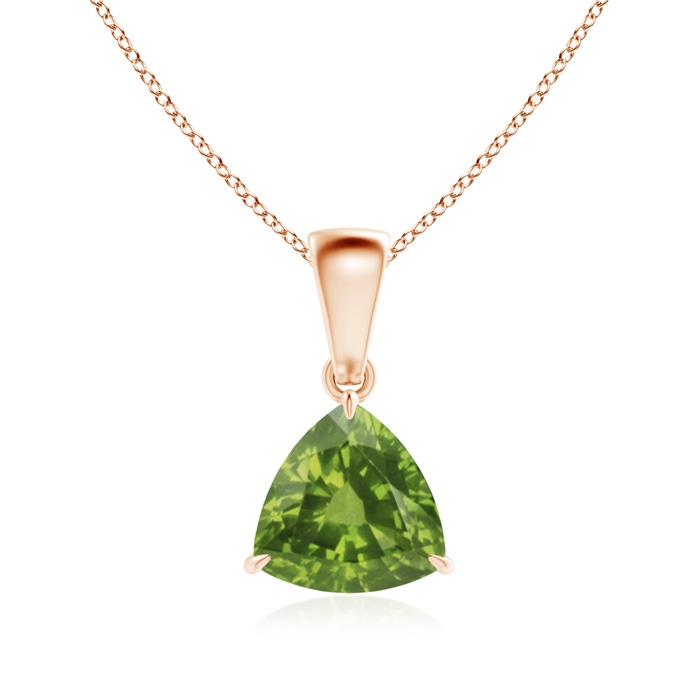 7mm AAAA Claw-Set Trillion Peridot Solitaire Pendant in Rose Gold 
