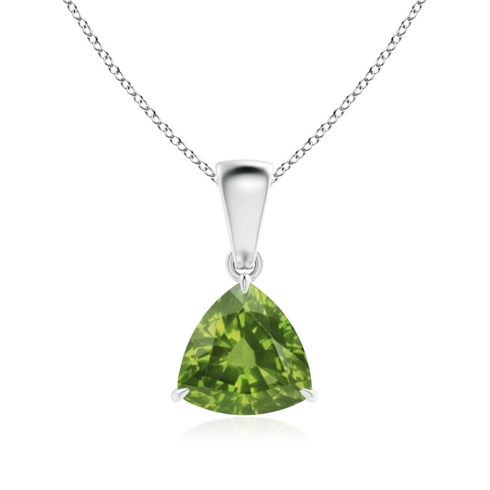 7mm AAAA Claw-Set Trillion Peridot Solitaire Pendant in White Gold 