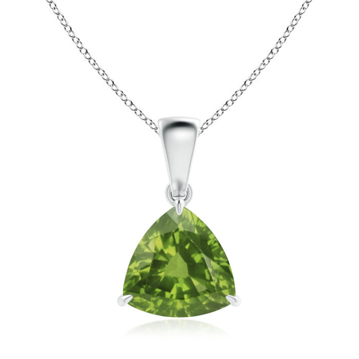 8mm AAAA Claw-Set Trillion Peridot Solitaire Pendant in White Gold