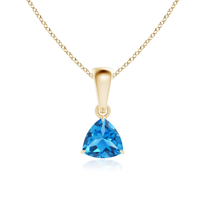 5mm AAAA Claw-Set Trillion Swiss Blue Topaz Solitaire Pendant in Yellow Gold