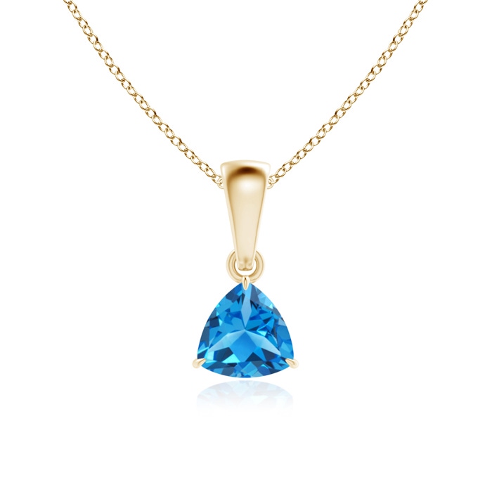 5mm AAAA Claw-Set Trillion Swiss Blue Topaz Solitaire Pendant in Yellow Gold 