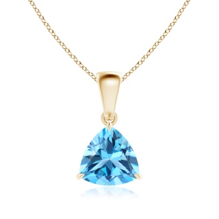 7mm AAA Claw-Set Trillion Swiss Blue Topaz Solitaire Pendant in Yellow Gold