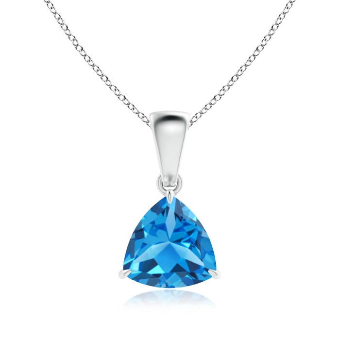 7mm AAAA Claw-Set Trillion Swiss Blue Topaz Solitaire Pendant in White Gold 