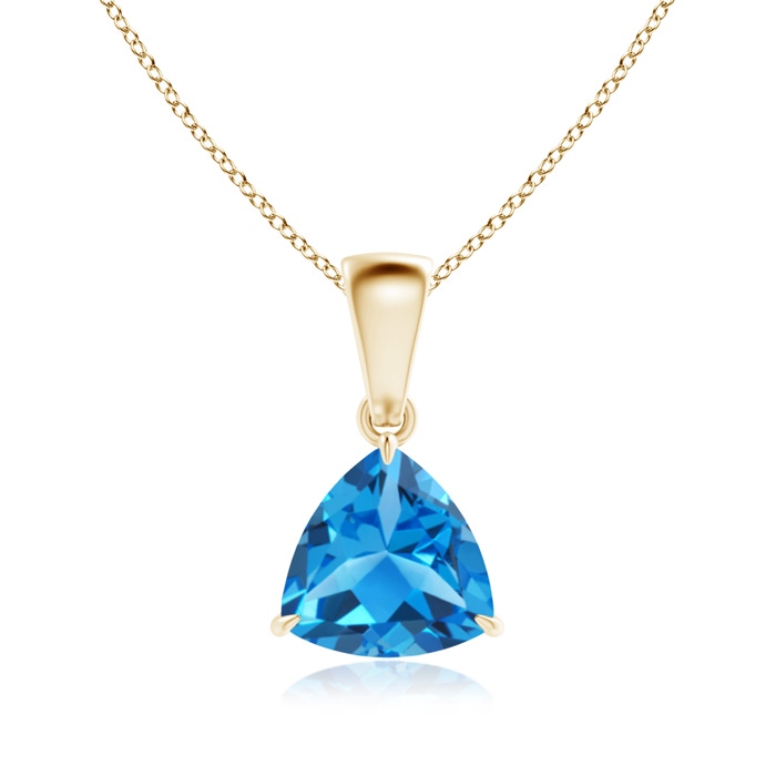 7mm AAAA Claw-Set Trillion Swiss Blue Topaz Solitaire Pendant in Yellow Gold 