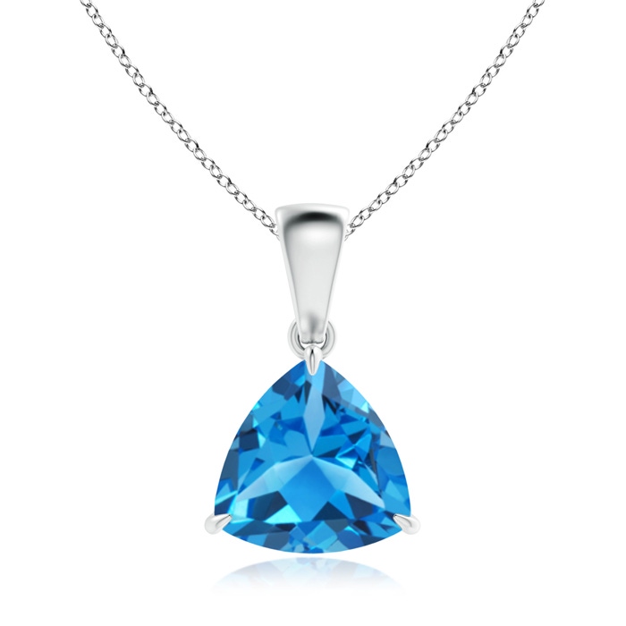 8mm AAAA Claw-Set Trillion Swiss Blue Topaz Solitaire Pendant in White Gold