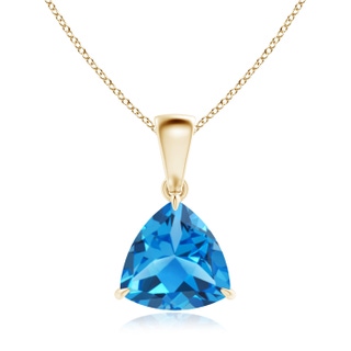 8mm AAAA Claw-Set Trillion Swiss Blue Topaz Solitaire Pendant in Yellow Gold