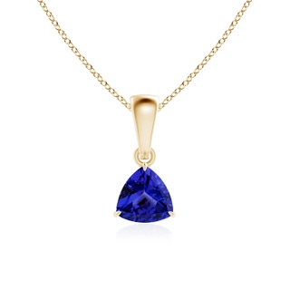 5mm AAAA Claw-Set Trillion Tanzanite Solitaire Pendant in Yellow Gold