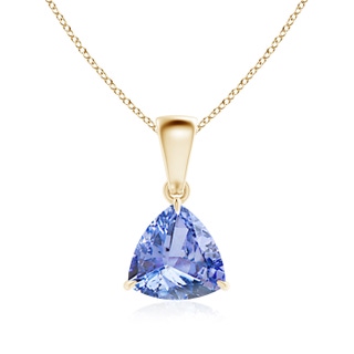 7mm A Claw-Set Trillion Tanzanite Solitaire Pendant in Yellow Gold