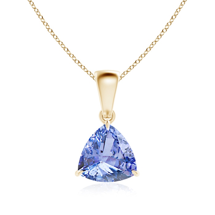 7mm A Claw-Set Trillion Tanzanite Solitaire Pendant in Yellow Gold 