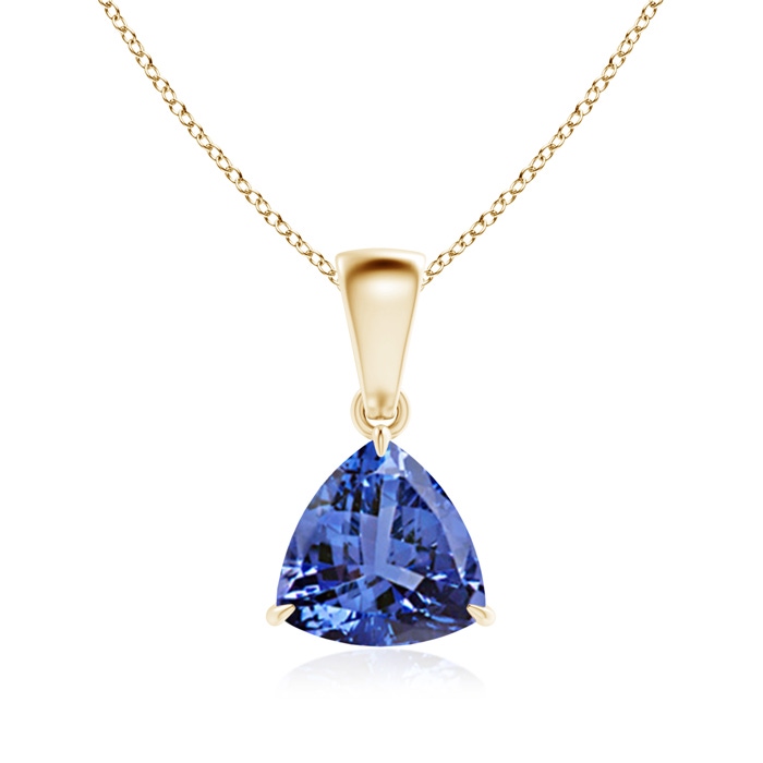 7mm AA Claw-Set Trillion Tanzanite Solitaire Pendant in Yellow Gold 