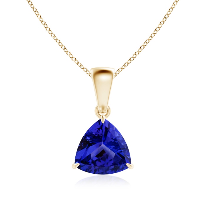 7mm AAAA Claw-Set Trillion Tanzanite Solitaire Pendant in Yellow Gold 