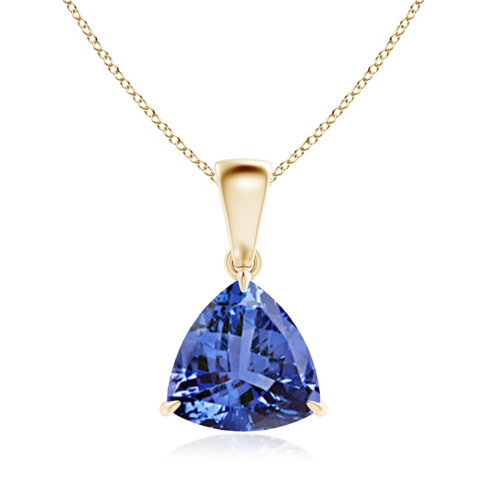 8mm AA Claw-Set Trillion Tanzanite Solitaire Pendant in Yellow Gold 