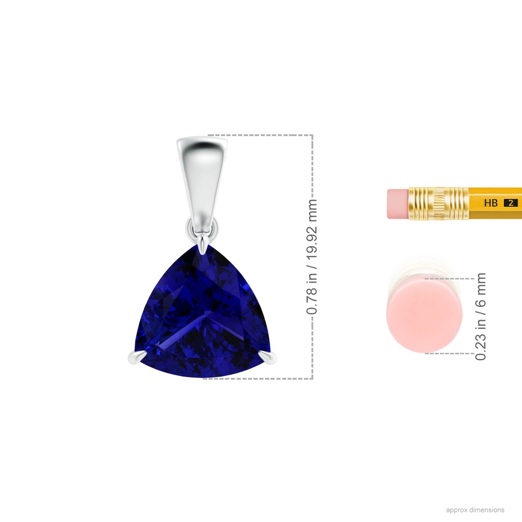 12.84x12.77x8.61mm AAAA Claw-Set GIA Certified Trillion Tanzanite Solitaire Pendant in White Gold ruler