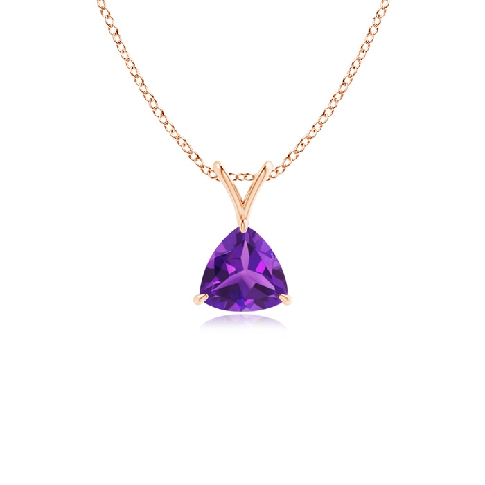 5mm AAAA Claw-Set Trillion Amethyst V-Bale Pendant in Rose Gold