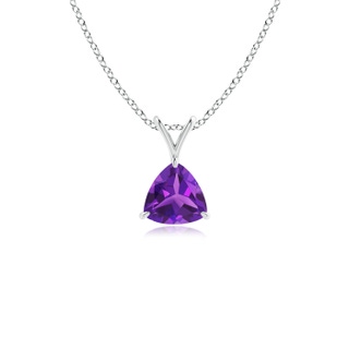 5mm AAAA Claw-Set Trillion Amethyst V-Bale Pendant in White Gold