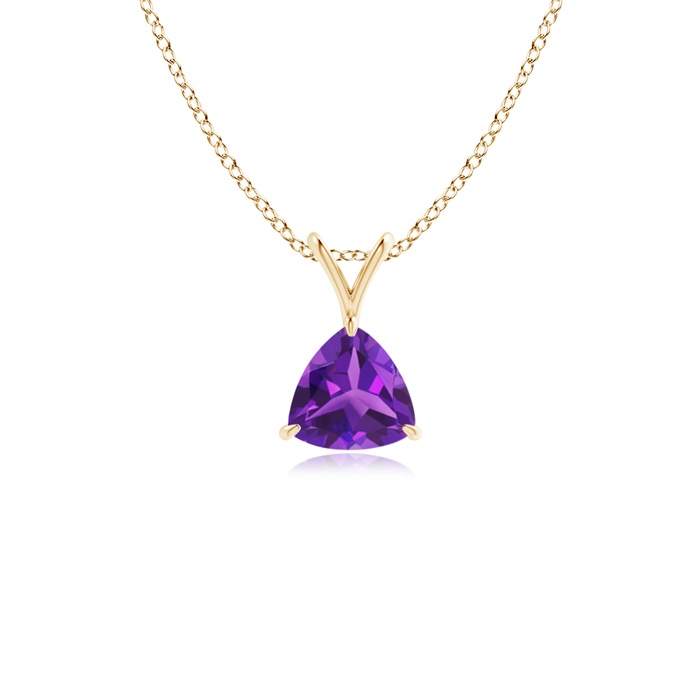 5mm AAAA Claw-Set Trillion Amethyst V-Bale Pendant in Yellow Gold