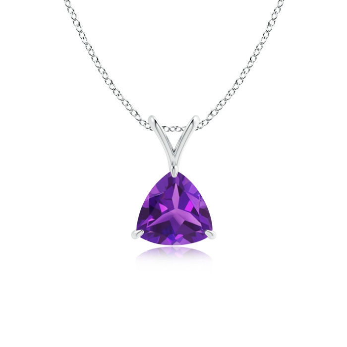 6mm AAAA Claw-Set Trillion Amethyst V-Bale Pendant in White Gold 