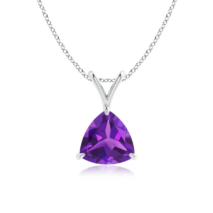 7mm AAAA Claw-Set Trillion Amethyst V-Bale Pendant in White Gold 